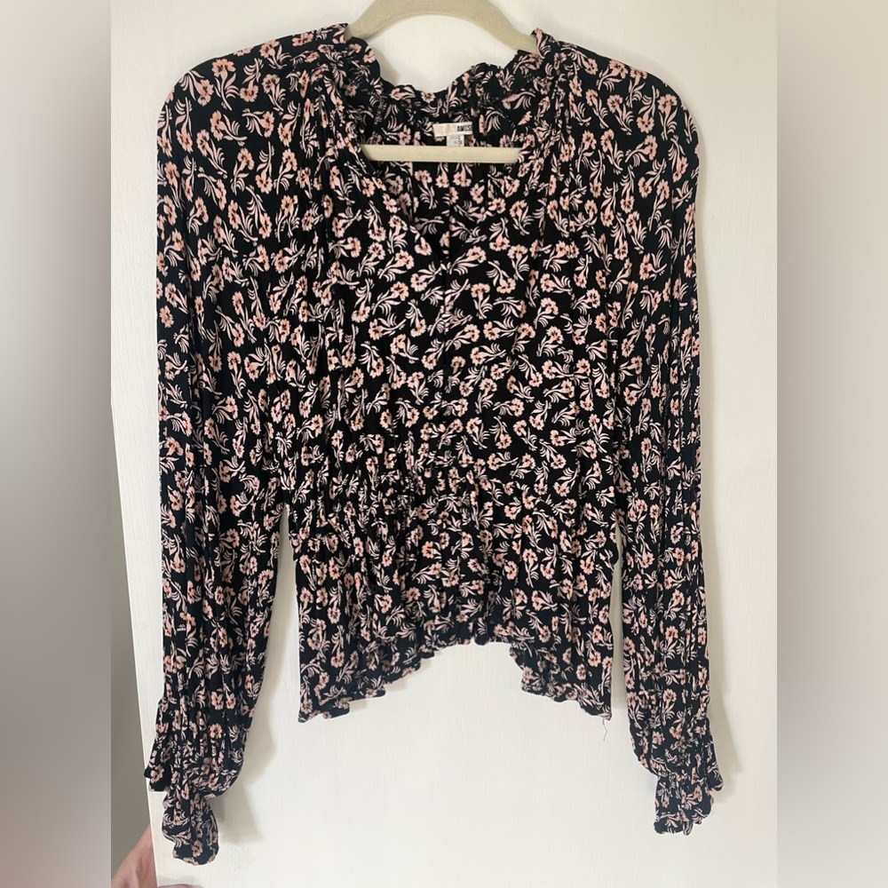 Black and Floral Long Sleeve Blouse